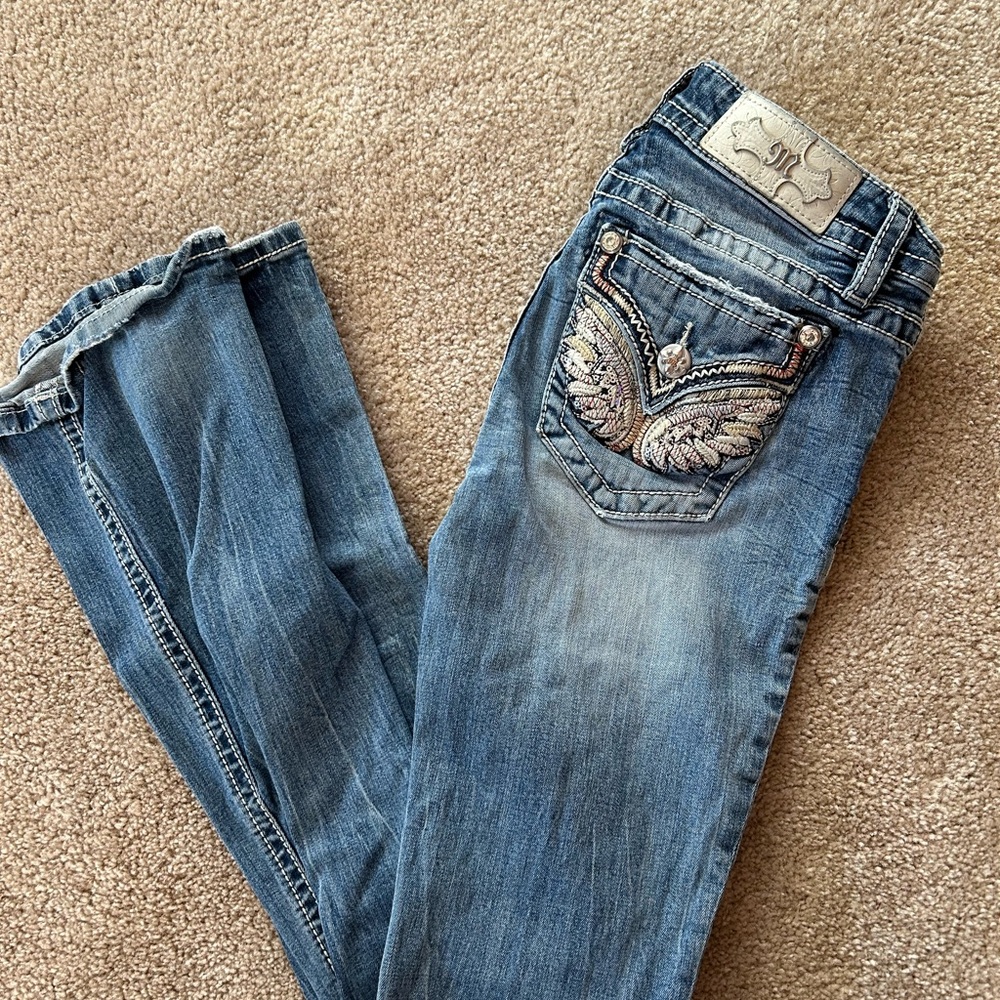 Miss Me Blue Boot Cut Jeans with Decorative Stitching